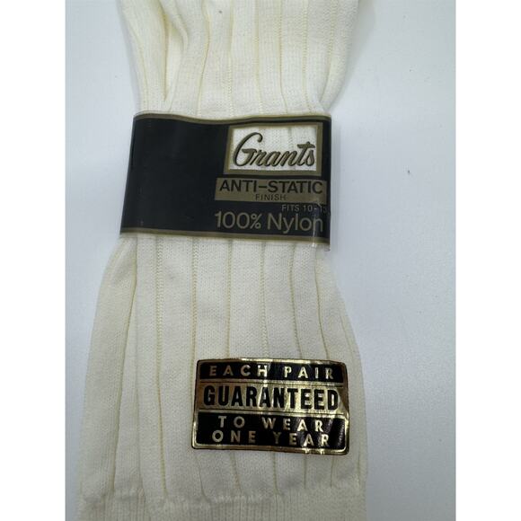 Vintage Grants 100% Nylon Anti-Static White/Beige Mens Socks 10-13 - Picture 2 of 12